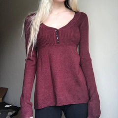 Womens Retro Burgundy Wool Blend Sweater