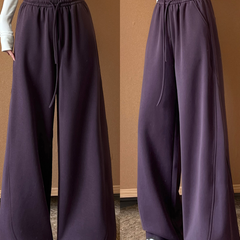 Curved Hem High-Waist Wide-Leg Sweatpants – Soft Cotton Blend Casual Trousers in Regular & Extended Length
