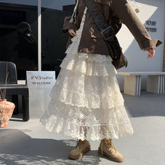 Aesthetic Lace Patchwork puffy cake skirt