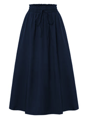 Drawstring Waist Casual Midi Skirt with Pockets - fairypeony