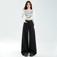 Black Wide-Leg Suit Pants Mid-High Waist Loose Casual Trousers
