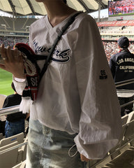 Vintage V-Neck Logo Embroidered Sweatshirt