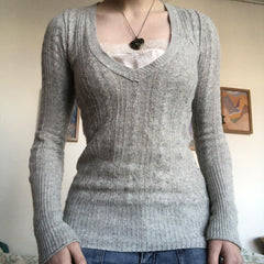 Cable Knit Long Sleeve V Neck Slim Sweater