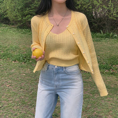 Aesthetic Knitted Cable Knit Cardigan Set - fairypeony