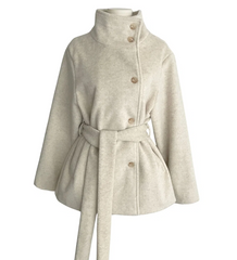 Woolen Coat – Korean Chic Stand Collar Belted Coat in 3 Colours One Size