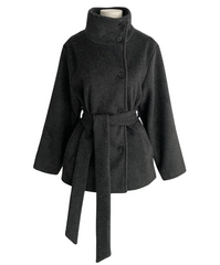 Woolen Coat – Korean Chic Stand Collar Belted Coat in 3 Colours One Size