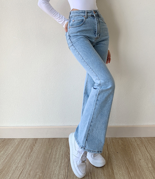 V-neck Blouse + Flare Jeans + Leather Shoulder Bag