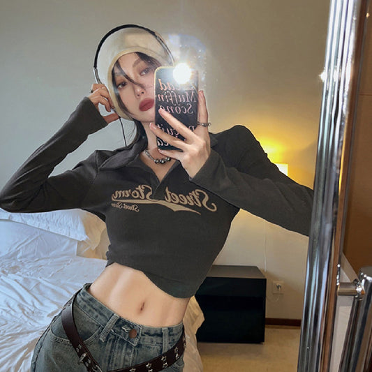 Y2K Long Sleeve Ribbed Knit Crop Top - fairypeony