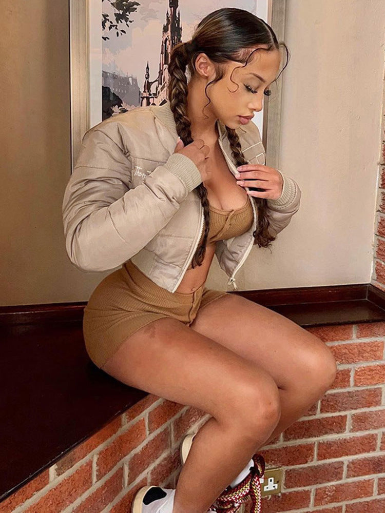 Letter Embroidery Padded Crop Varsity Jacket, fairy peony, women clothing, letter-embroidery-padded-crop-varsity-jacket, , fairypeony