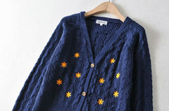Retro Embroidery Flowers Cardigan, , women clothing, retro-embroidery-flowers-cardigan, blue, fairypeony