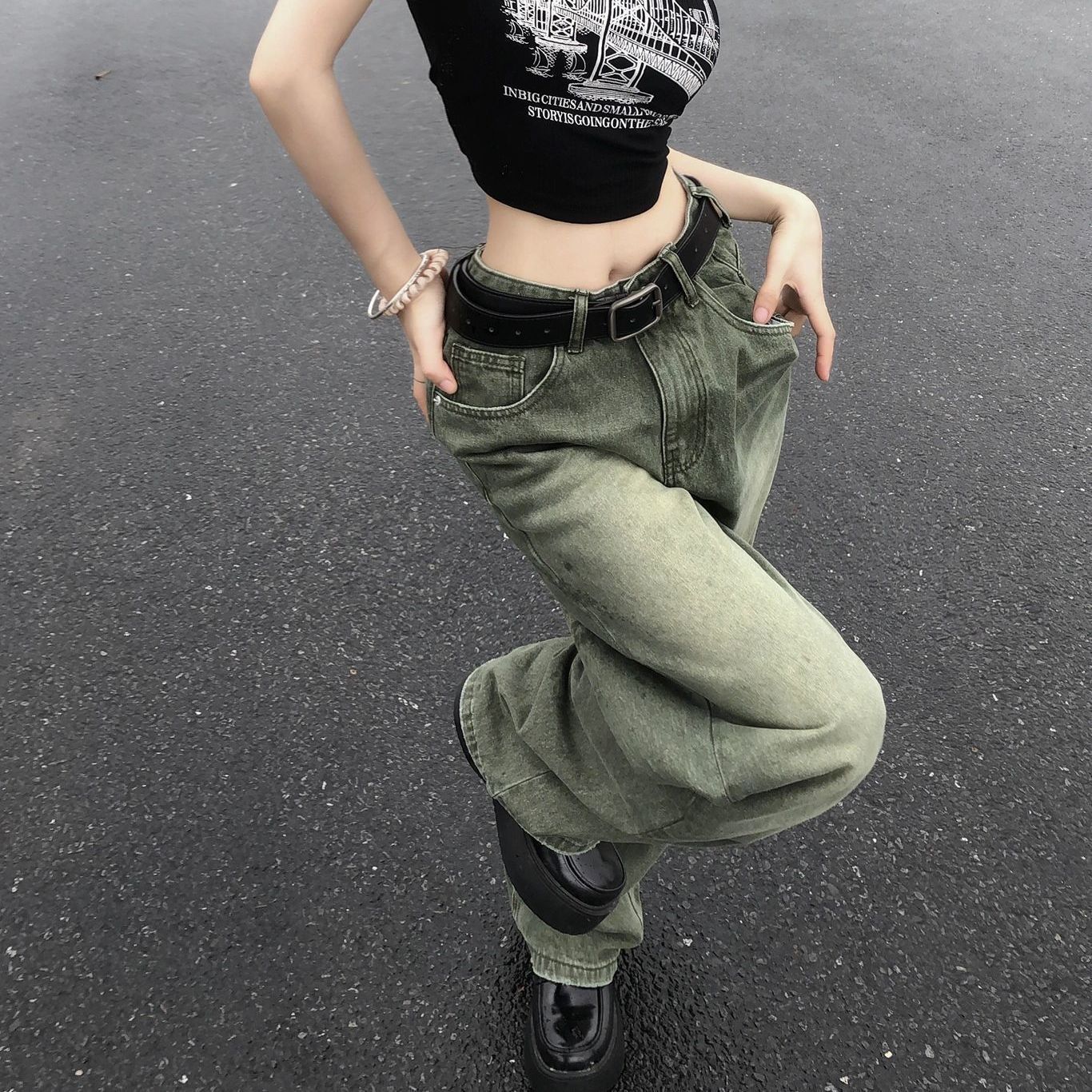 Vintage Wash Green 90s Boyfriend Jeans - fairypeony