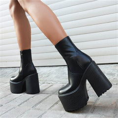 Chunky Heel Round Toe Platform Boots, , women clothing, chunky-heel-round-toe-platform-boots, , fairypeony