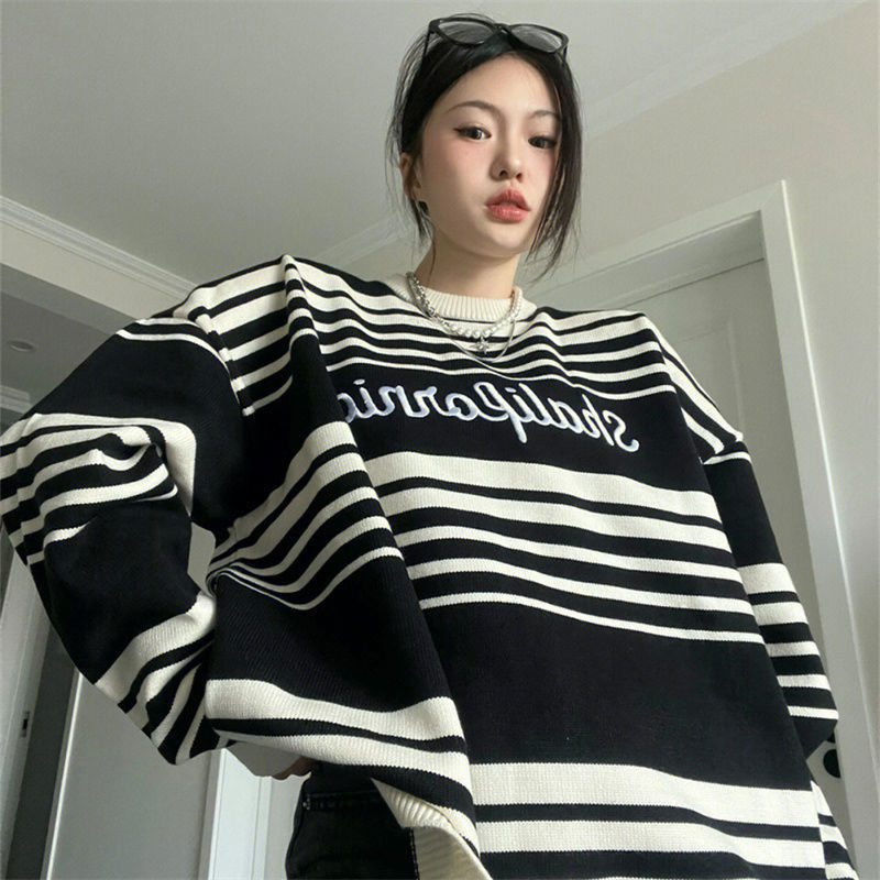 Oversized Stripe Jumper Knit Sweater, , women clothing, oversized-stripe-jumper-knit-sweater, , fairypeony