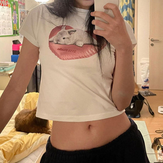 Love Bunny White Crop Top - fairypeony