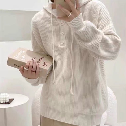 Simple Hooded Pullover Knit Sweater, , women clothing, simple-hooded-pullover-knit-sweater, , fairypeony
