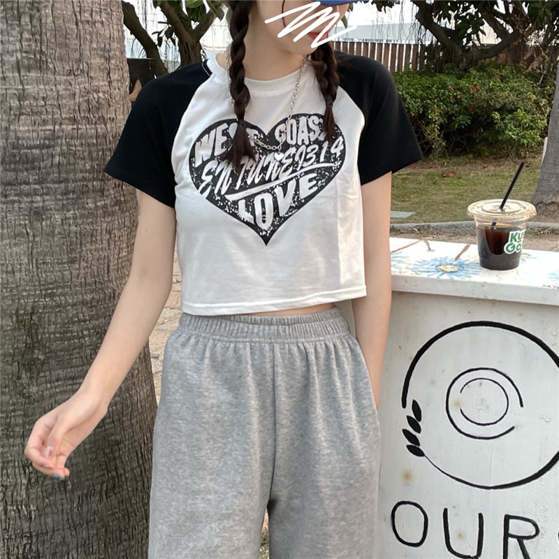 Vintage Heart Logo Raglan Sleeve Crop Top - fairypeony