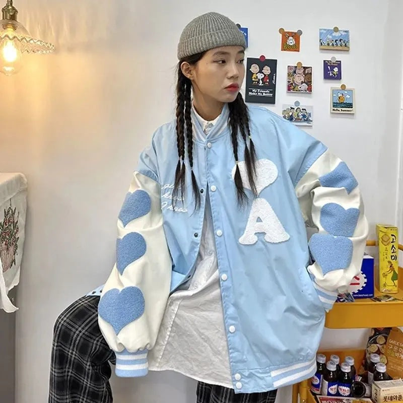 Vintage Toweling Hearts Varsity Jacket, , women clothing, vintage-toweling-hearts-varsity-jacket, , fairypeony