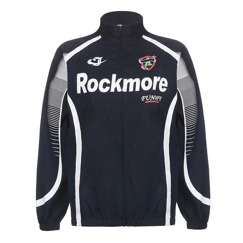 Contrast Logo Graphic Moto Jacket - fairypeony