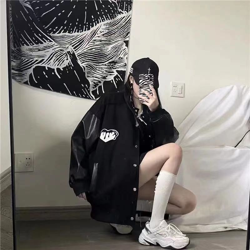 Black Retro Jacket Baseball Uniform, , women clothing, black-retro-jacket-baseball-uniform, , fairypeony