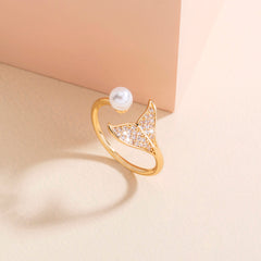 Pearl Tail Zircon Ring, , women clothing, pearl-tail-zircon-ring, , fairypeony