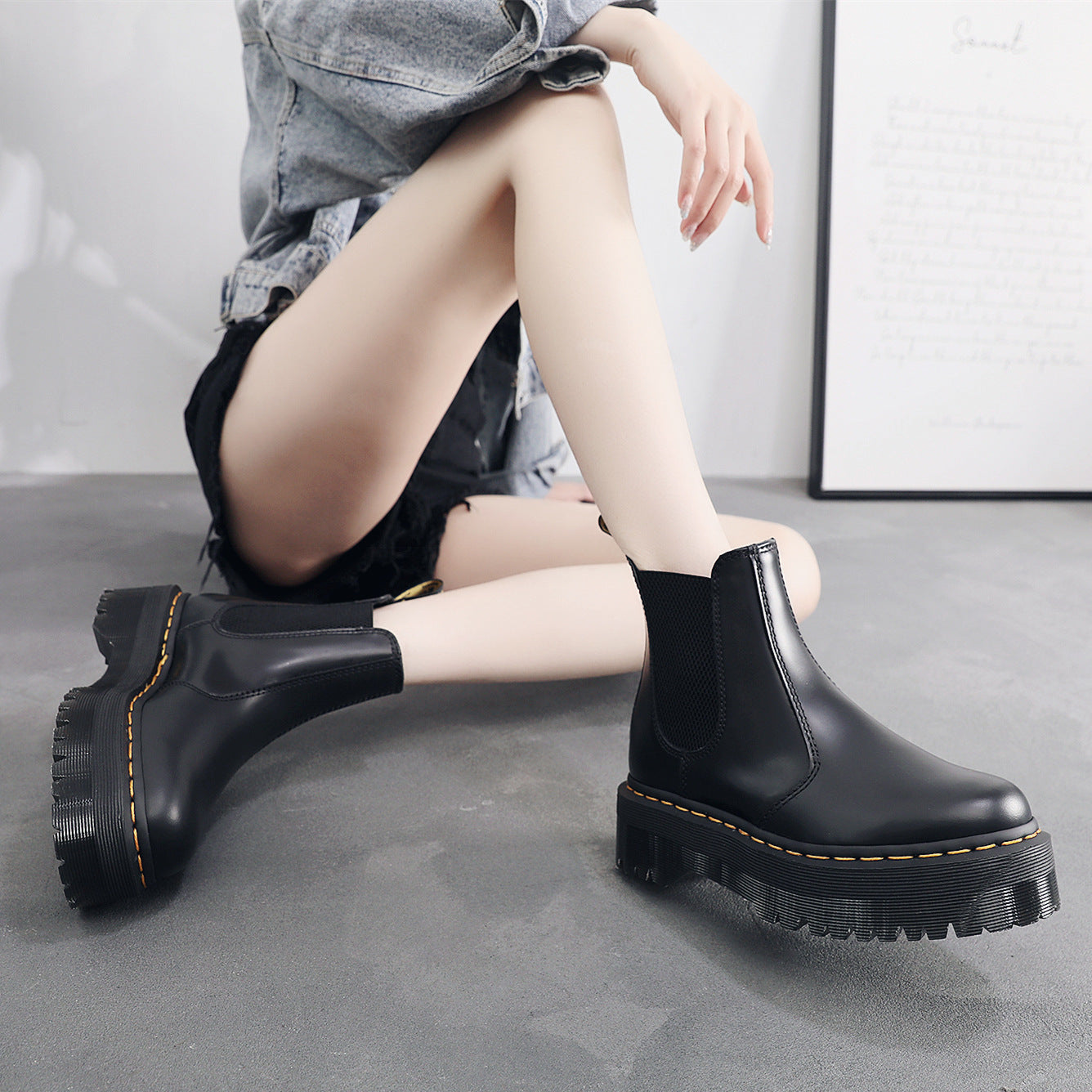 Leather Platform Martin Boots, , women clothing, leather-platform-martin-boots, , fairypeony