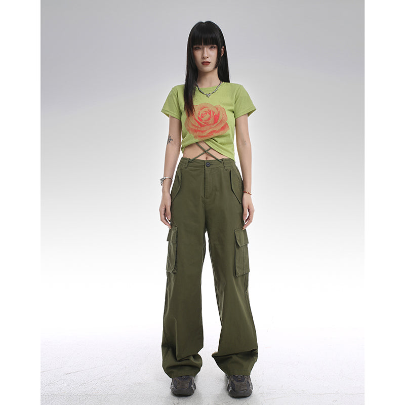 Buttoned Straight-Leg Cargo Pants, , women clothing, buttoned-straight-leg-cargo-pants, , fairypeony