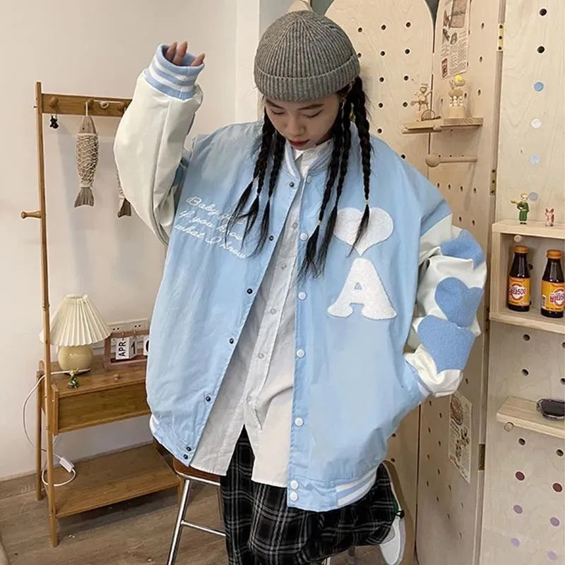 Vintage Toweling Hearts Varsity Jacket, , women clothing, vintage-toweling-hearts-varsity-jacket, , fairypeony