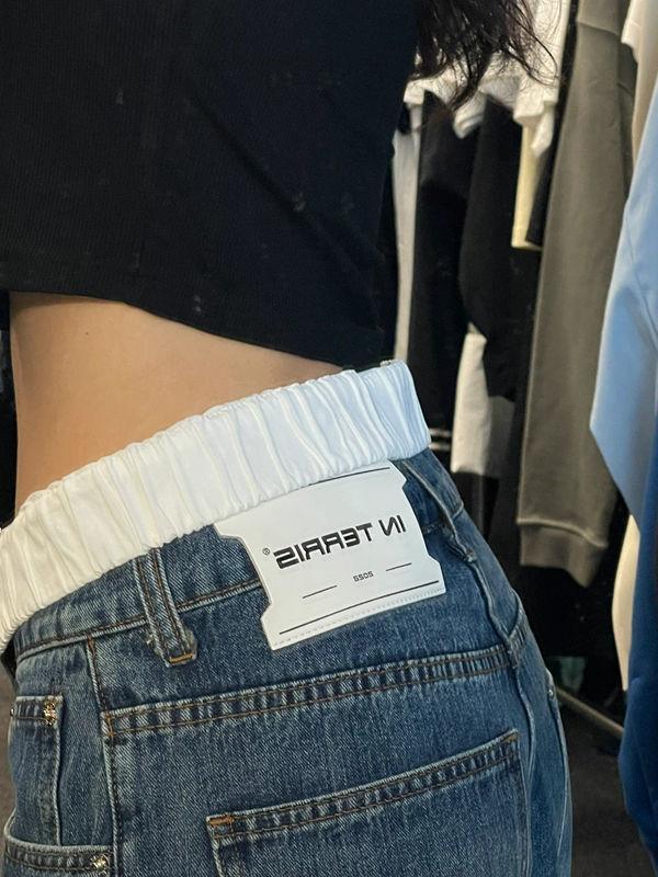 Patchwork Waist High Rise Boyfriend Jeans - fairypeony