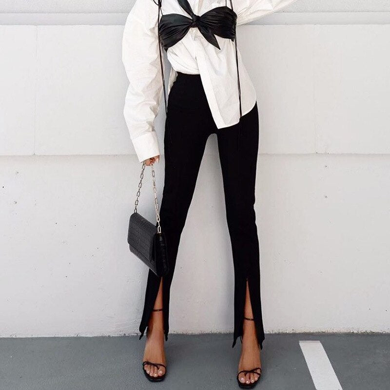 Solid Color Feet Zipper Slit Slim Trousers, , women clothing, solid-color-feet-zipper-slit-slim-trousers, , fairypeony