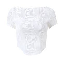 Textured Stripe Short Sleeve Crop Top - fairypeony