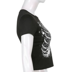 Print Round Neck Grunge Shirt, , women clothing, print-round-neck-grunge-shirt, black, Gothic, L, M, S, fairypeony