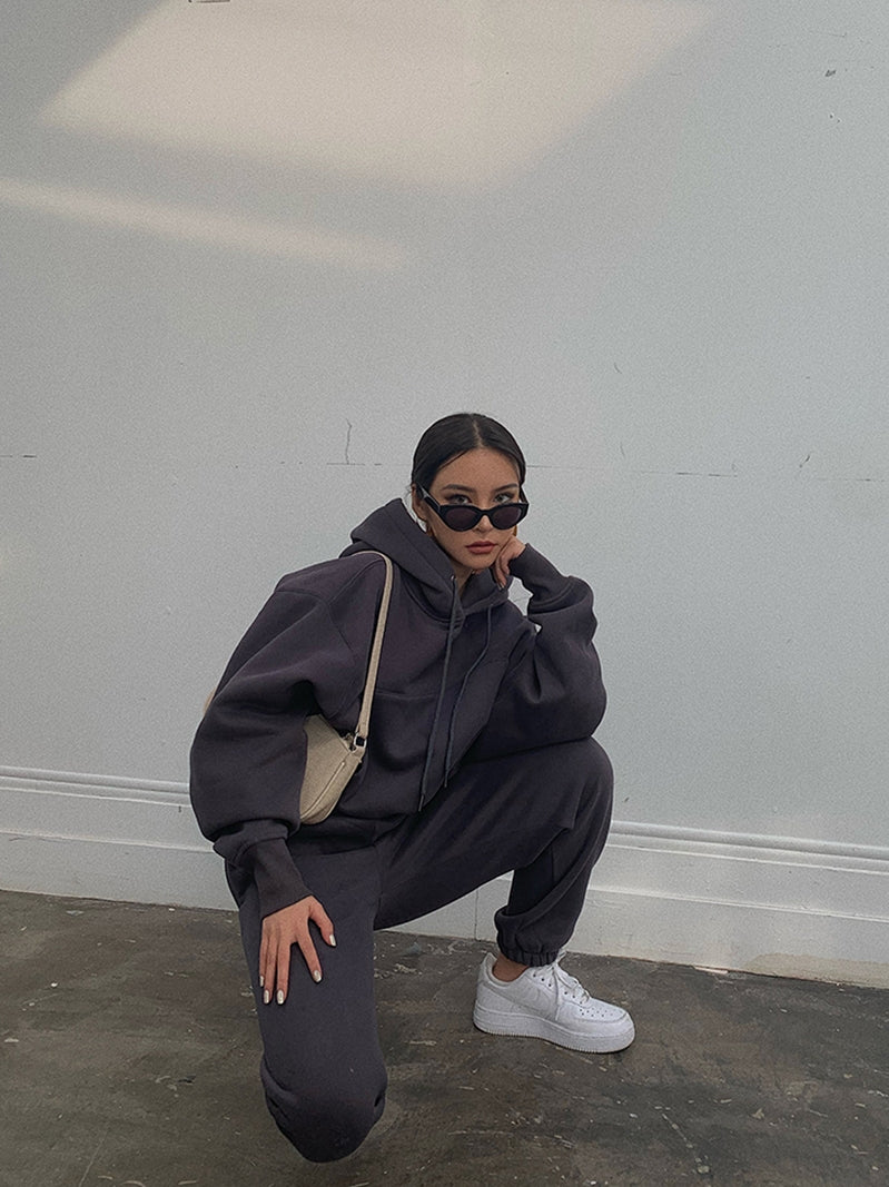 Basic Solid Hooded Tracksuit Set, , women clothing, basic-solid-hooded-tracksuit-set, , fairypeony