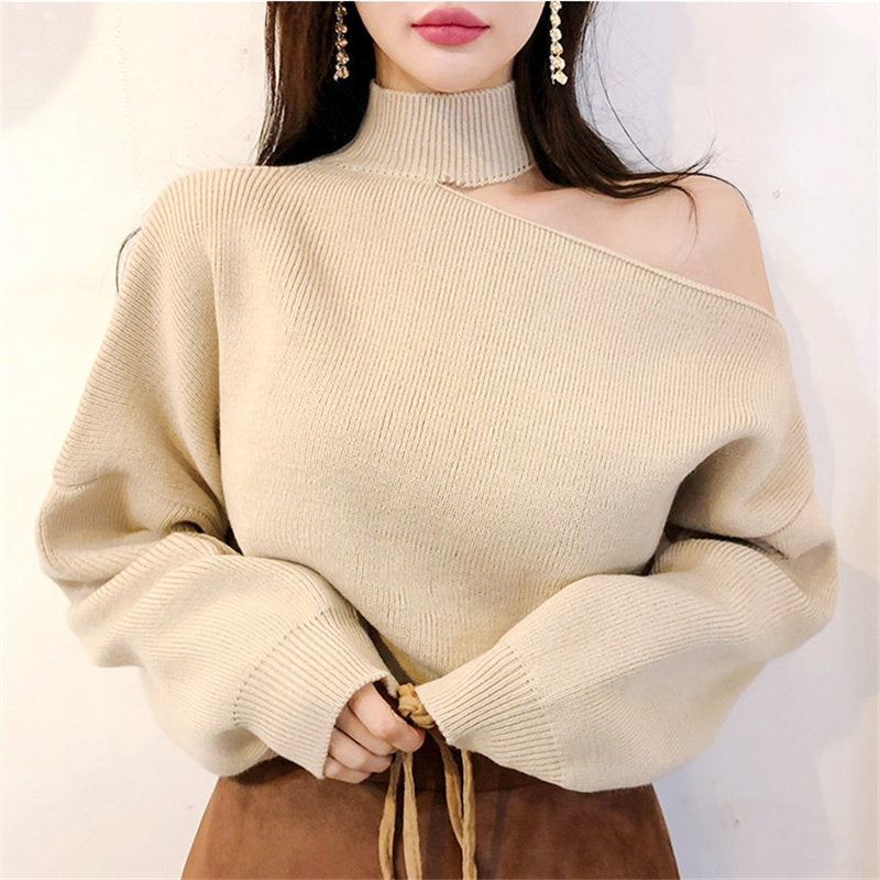 Strapless Halterneck Sweater Irregular Top, , women clothing, strapless-halterneck-sweater-irregular-top, , fairypeony