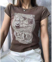 Frankenstein and Dracula T-shirt, , women clothing, american-retro-cartoon-comic-short-sleeve-t-shirt, brown, grey, L, M, S, XL, fairypeony