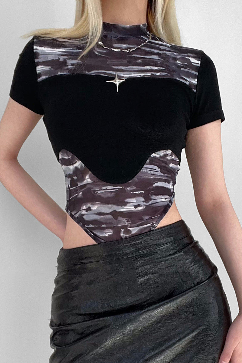 Metal Star Short Sleeve Bodysuit - fairypeony