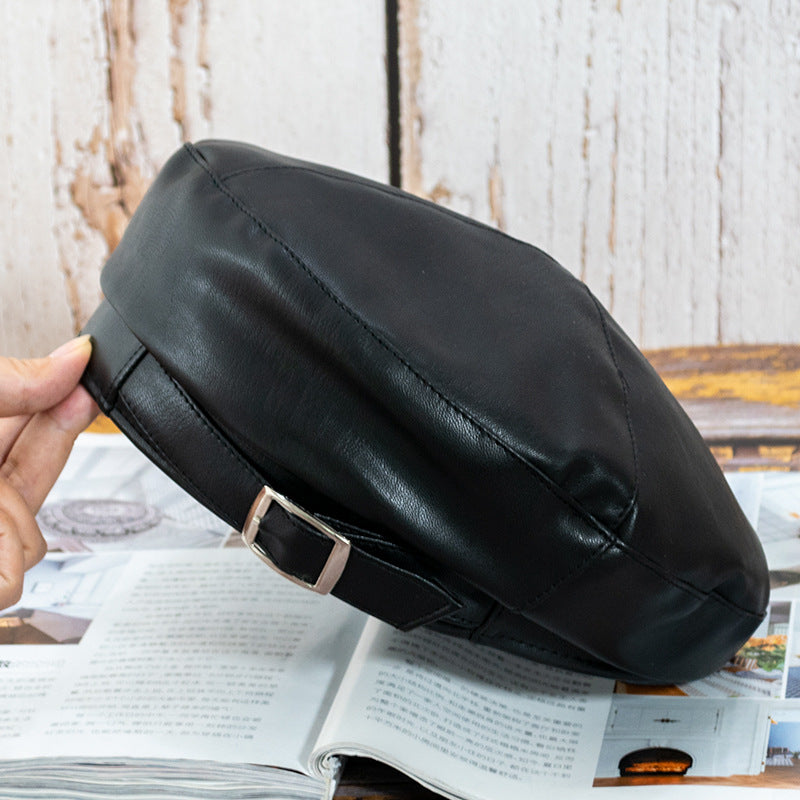 Pu Leather Square Buckle Hat, , women clothing, pu-leather-square-buckle-hat, , fairypeony