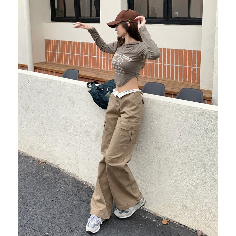 Ruched Khaki Baggy Cargo Pants - fairypeony