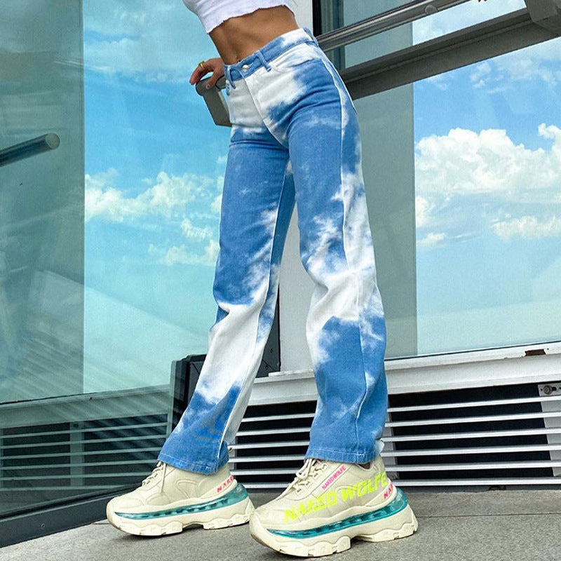 Tie-dye casual straight-leg pants, , women clothing, tie-dye-casual-straight-leg-pants, , fairypeony