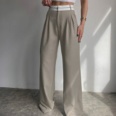 Patchwork Waist Baggy Pleated Tailored Pants - fairypeony