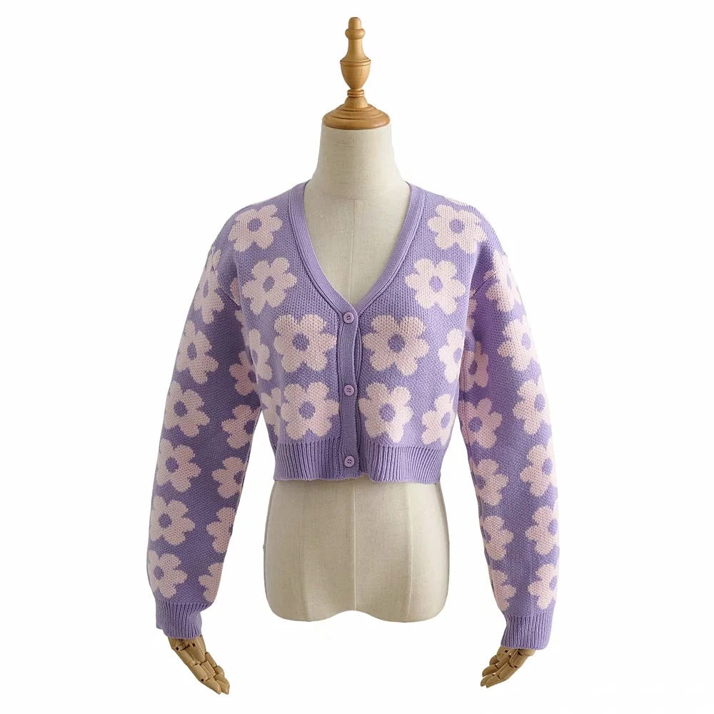 Pointelle Knit Floral Crop Cardigan, , women clothing, pointelle-knit-floral-crop-cardigan, , fairypeony