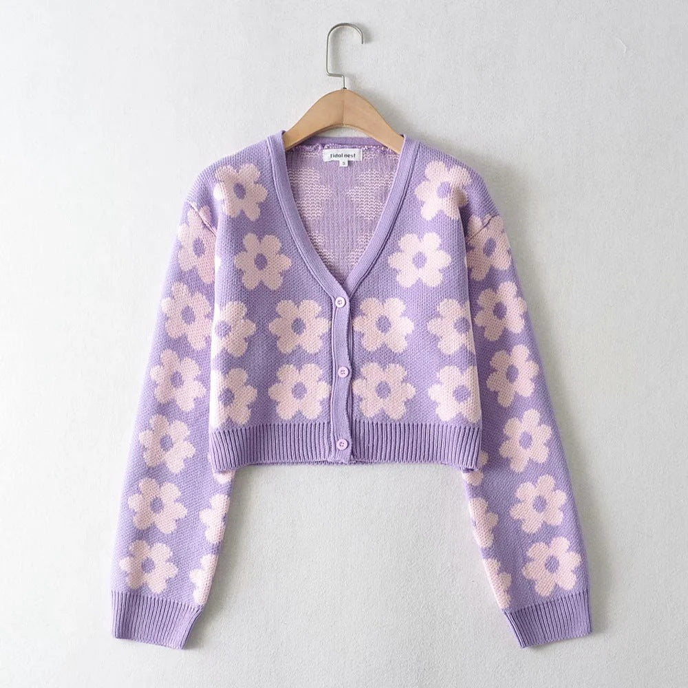 Pointelle Knit Floral Crop Cardigan, , women clothing, pointelle-knit-floral-crop-cardigan, , fairypeony
