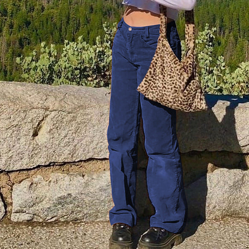 Corduroy Plain Casual Straight Pants, , women clothing, corduroy-plain-casual-straight-pants, , fairypeony