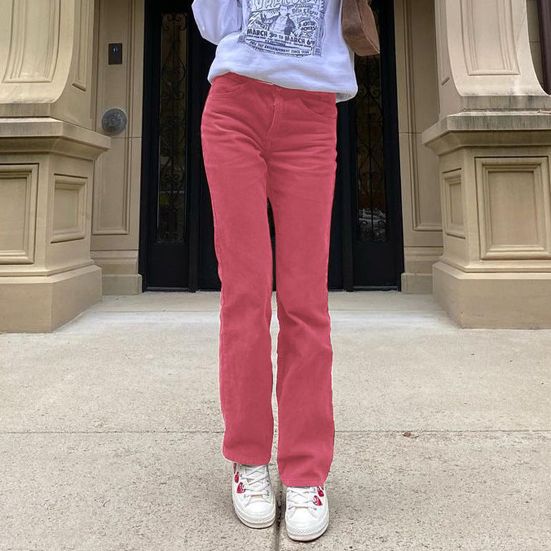 Corduroy Plain Casual Straight Pants, , women clothing, corduroy-plain-casual-straight-pants, , fairypeony