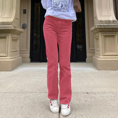 Corduroy Plain Casual Straight Pants, , women clothing, corduroy-plain-casual-straight-pants, , fairypeony