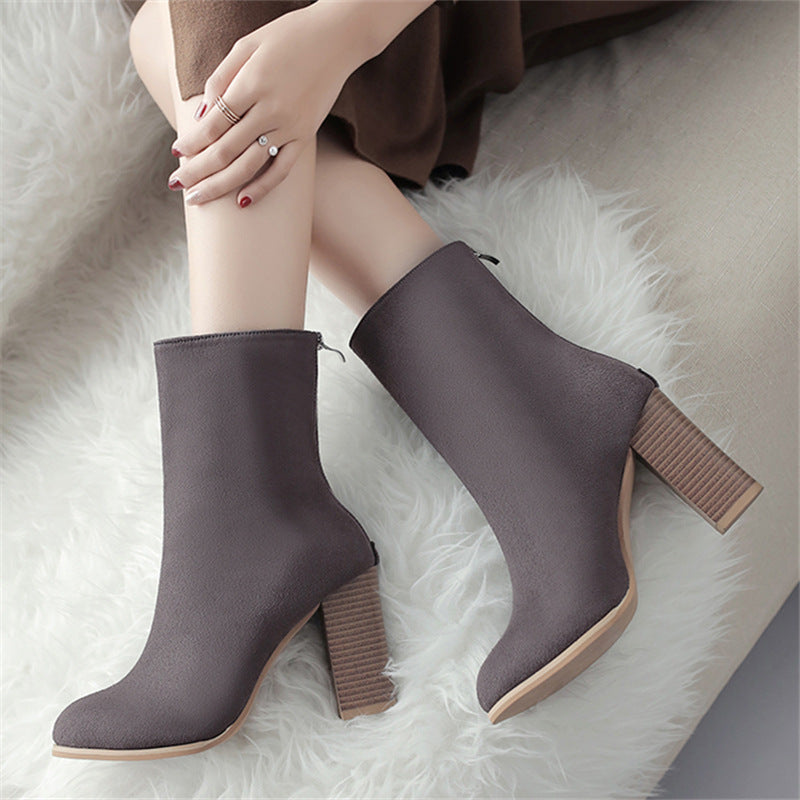 Back Zipper Pointed Toe Casual Mid-tube Women's Boots, , women clothing, back-zipper-pointed-toe-casual-mid-tube-womens-boots, , fairypeony