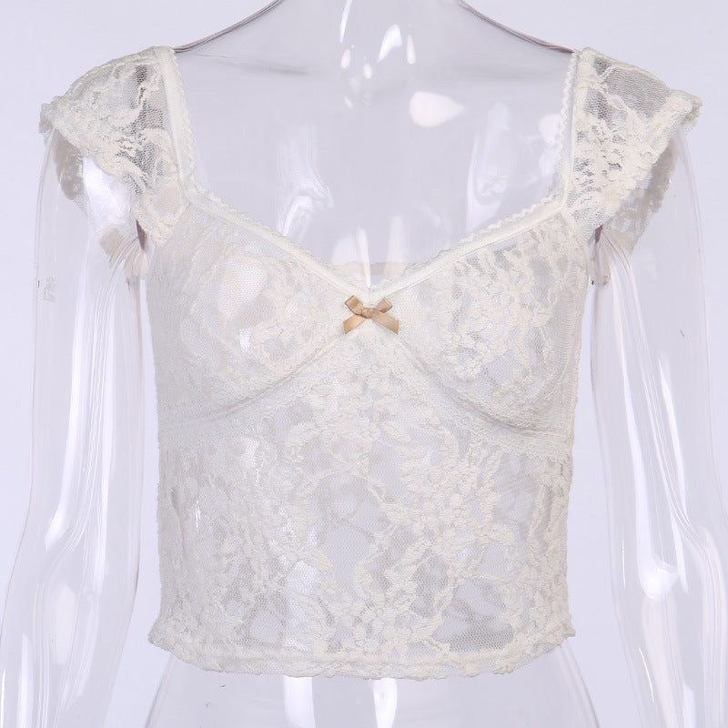Sheer Lace Fairycore Crop Top - fairypeony