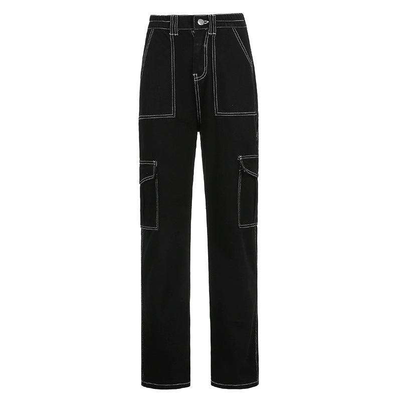 Black Straight High-rise Jeans, , women clothing, black-straight-high-rise-jeans, , fairypeony