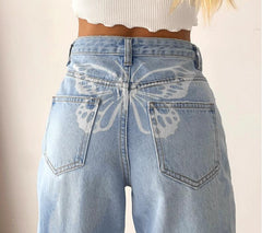 High-Rise Butterfly Print Jeans, , women clothing, high-rise-butterfly-print-jeans, , fairypeony