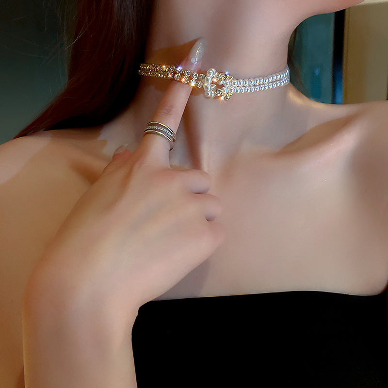 Pearl Crystal Choker Necklaces, , women clothing, pearl-crystal-choker-necklaces, , fairypeony
