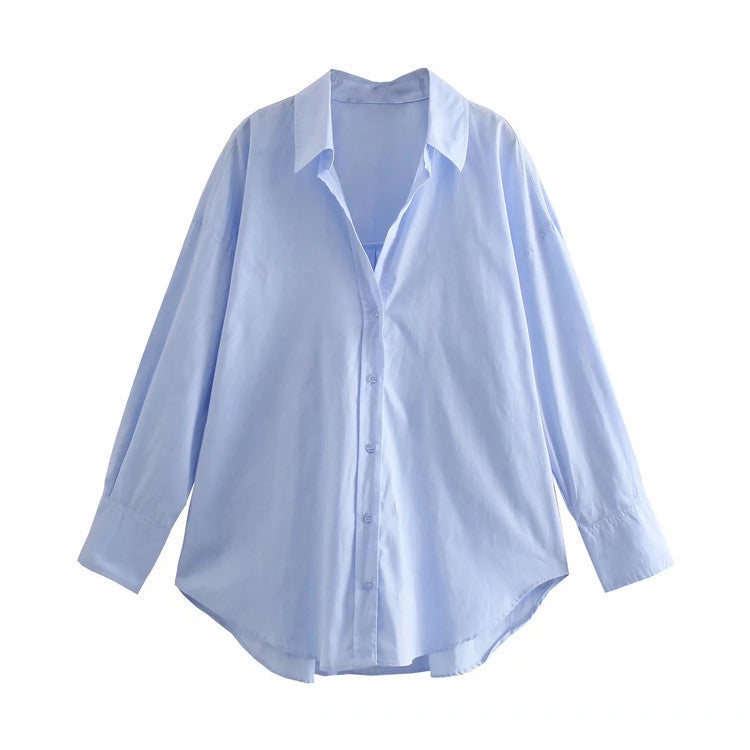 Casual Simple Mid-Length Long-Sleeved Shirt, , women clothing, casual-simple-mid-length-long-sleeved-shirt, , fairypeony